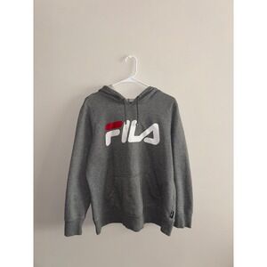 FILA Pullover Hoodie Sweatshirt Mens 1X Gray Red White Logo Drawstring Casual